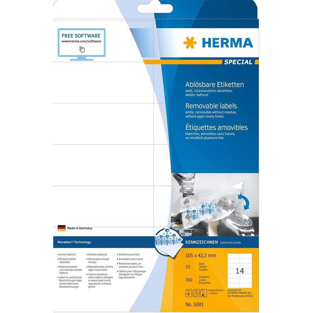 Herma Removable Labels A4 105mm 25pc(白)
