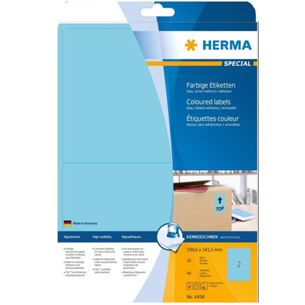 Herma Removable Colored Labels A4 20pc(199.6x143.5mm)