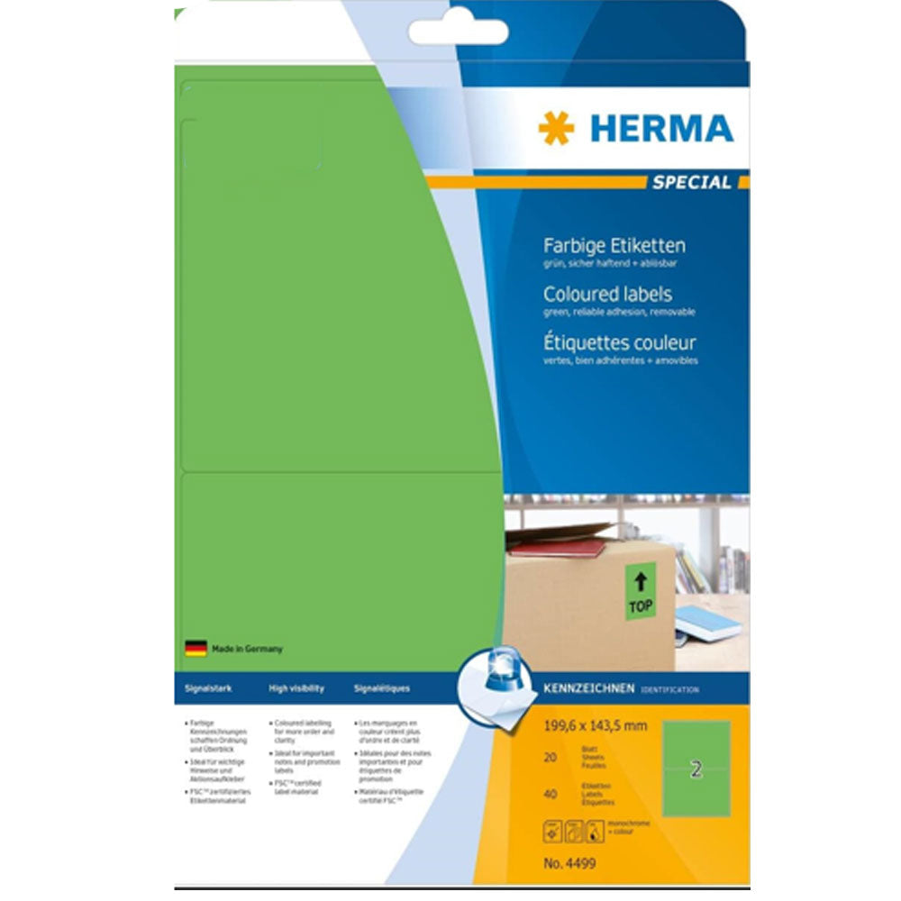 Herma Removable Colored Labels A4 20pc(199.6x143.5mm)