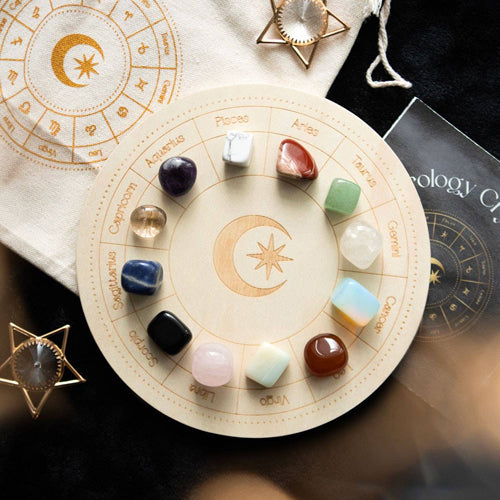Astrology Wheel Crystal Wooden Grid Set