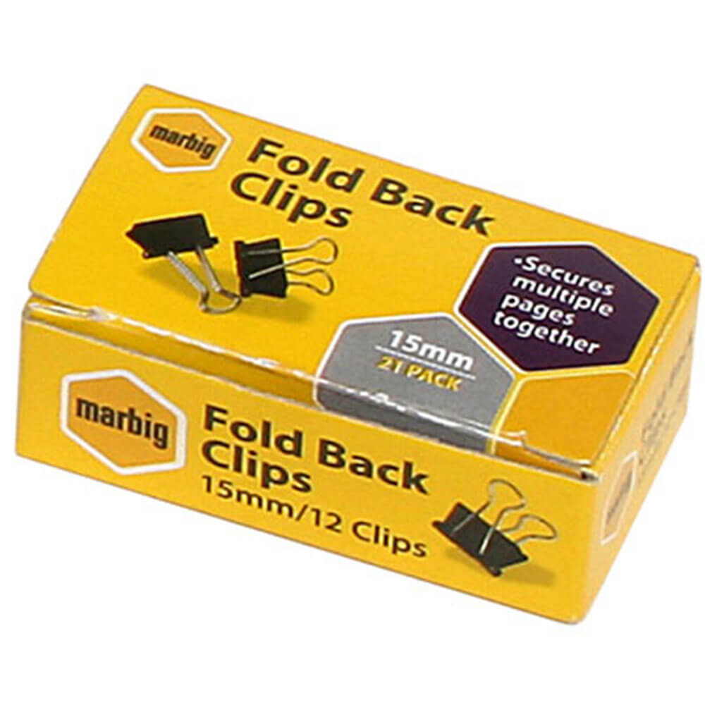 Marbig Fold Back Clips 12/Box(黒)