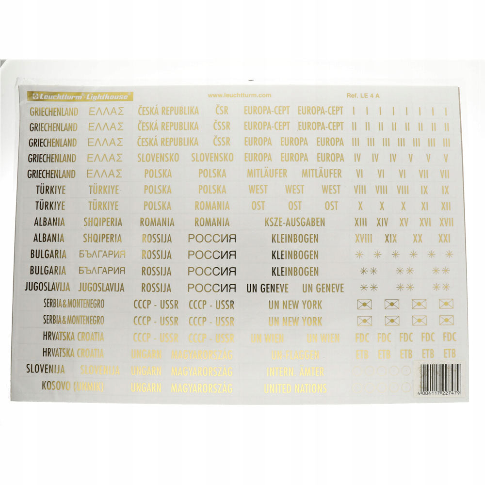 Leuchtturm Easte Europe Names and SymbolsLabels (Clear/Gold)