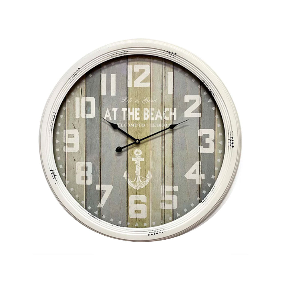 At the Beach Metal Wall Clock (White)
